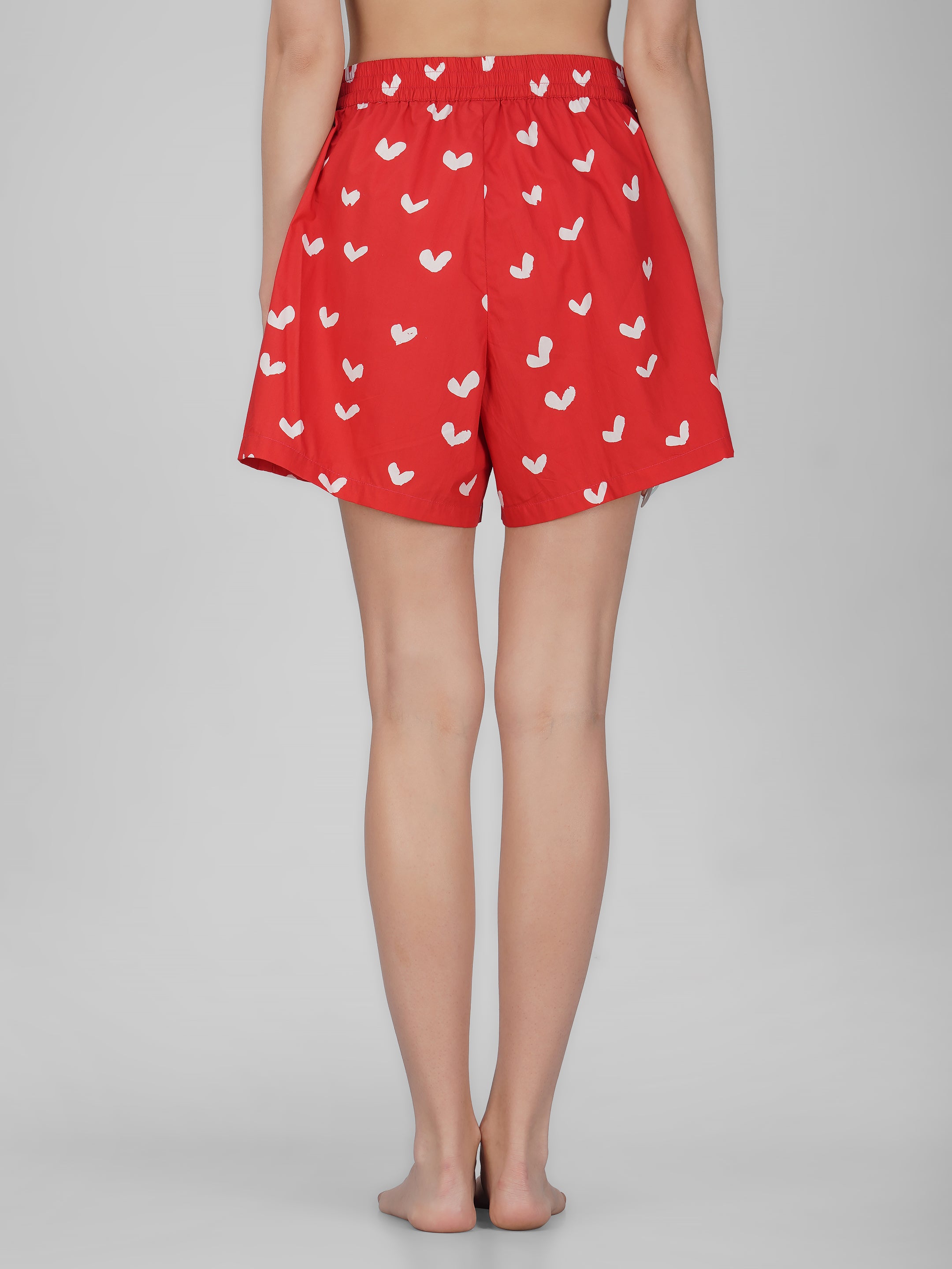 Red Sweet Heart Print Cotton Shorts - thebriefsstory