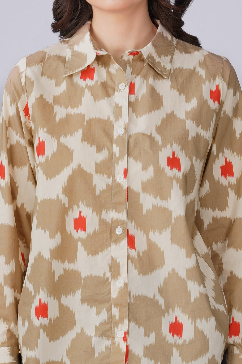 Beige Ikat Print Cotton Shirt