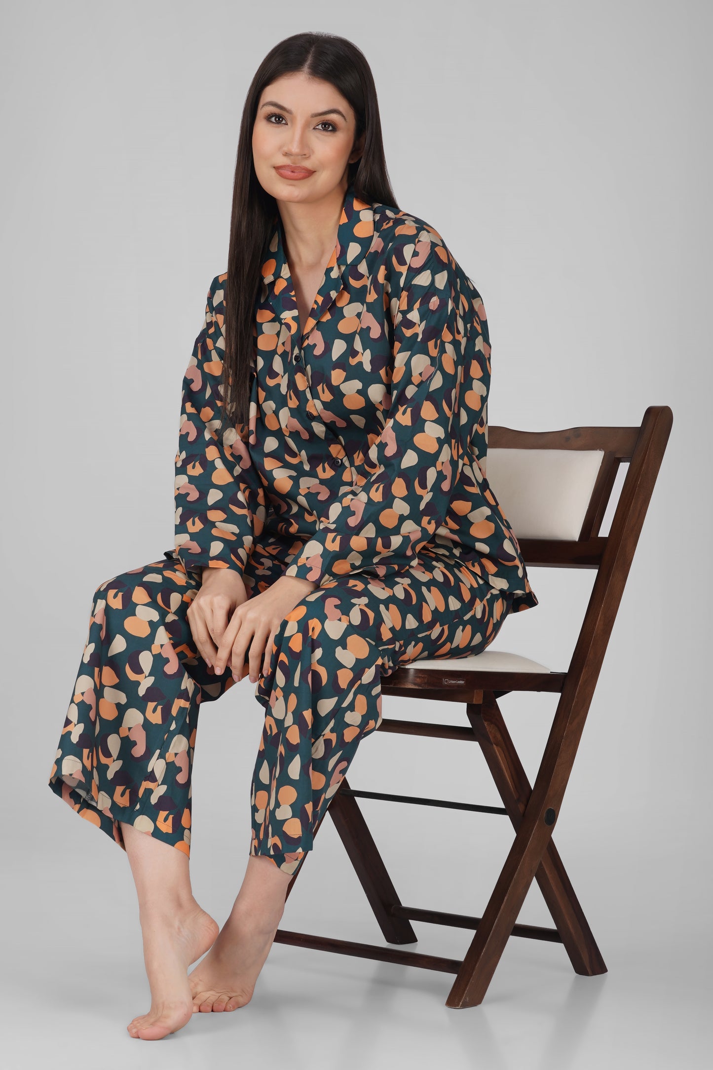 Green Leo Print Cotton Nightsuit