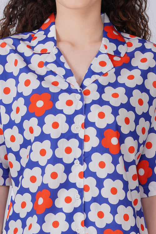 Blue Daisy Shorts Set