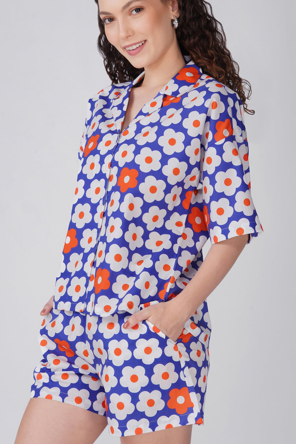 Blue Daisy Shorts Set