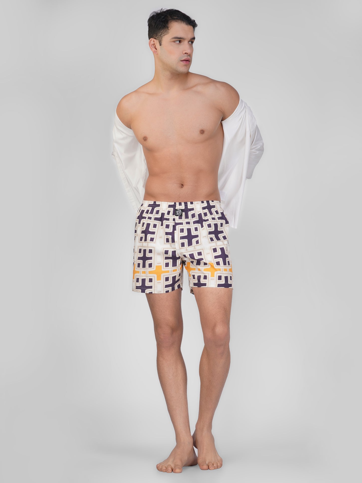 Navy Geometric Print Cotton Boxer Shorts