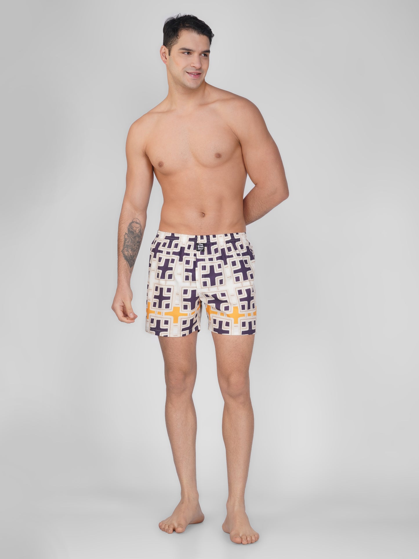 Navy Geometric Print Cotton Boxer Shorts