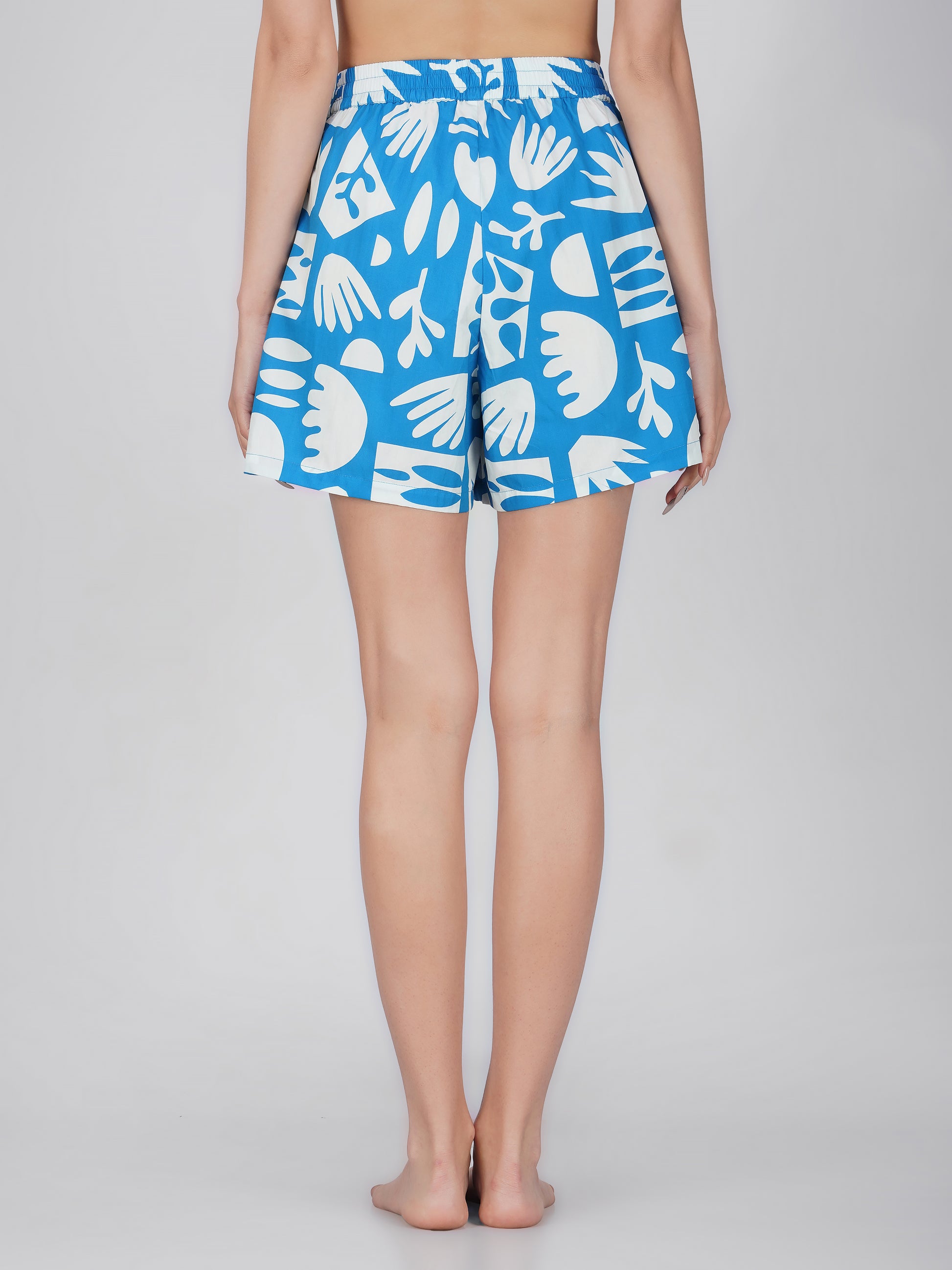 Cool Blue Abstract Print Cotton Shorts - thebriefsstory