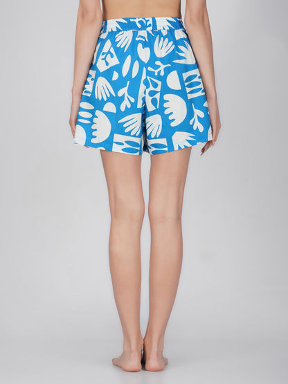 Cool Blue Abstract Print Cotton Shorts - thebriefsstory