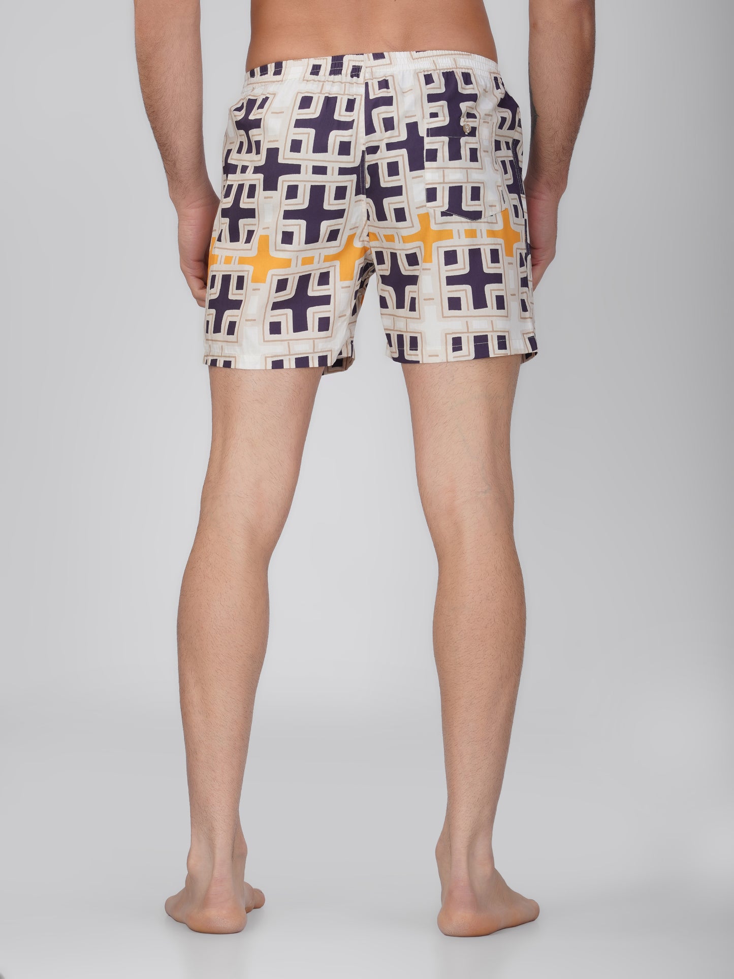 Navy Geometric Print Cotton Boxer Shorts