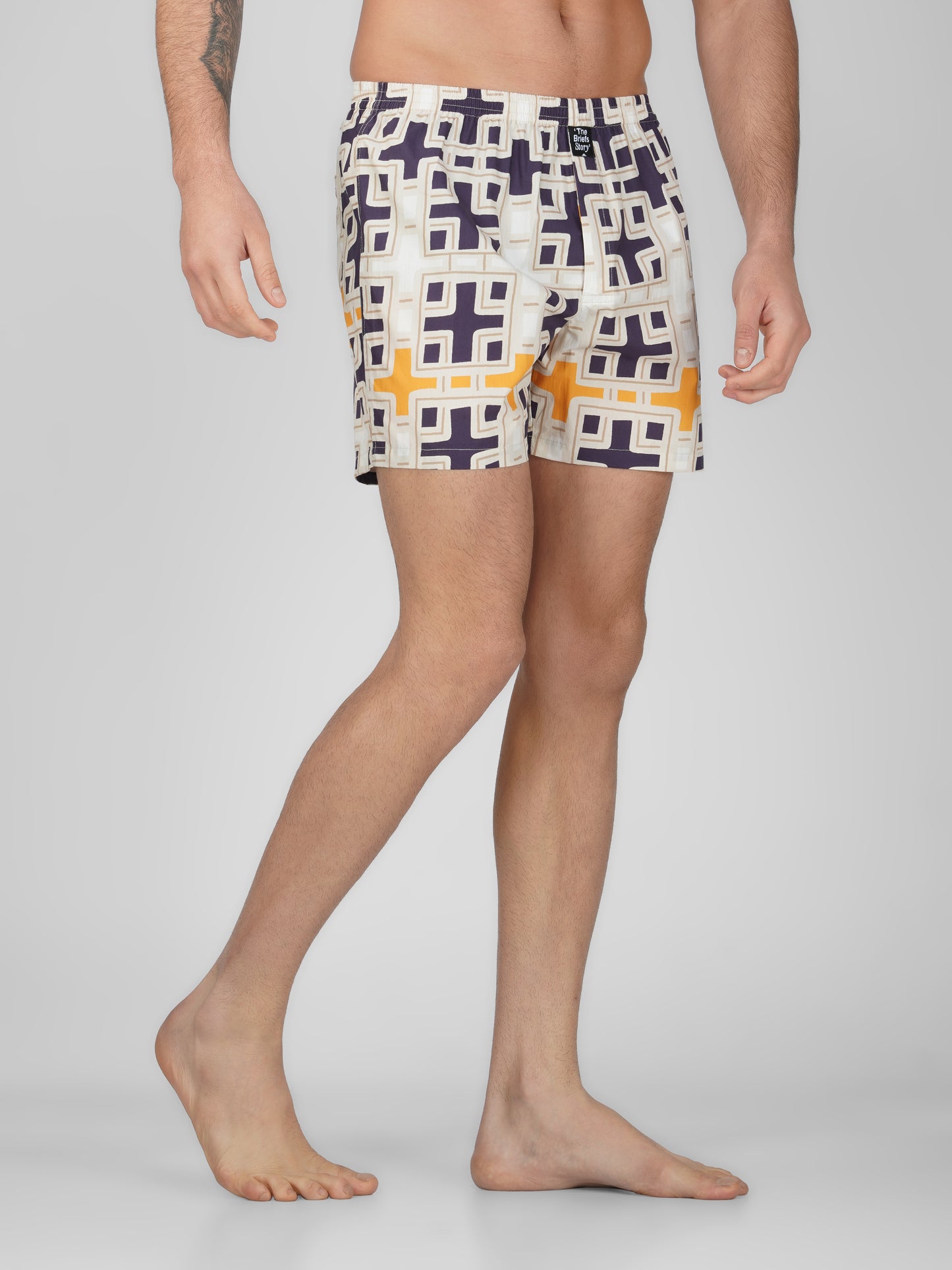 Navy Geometric Print Cotton Boxer Shorts