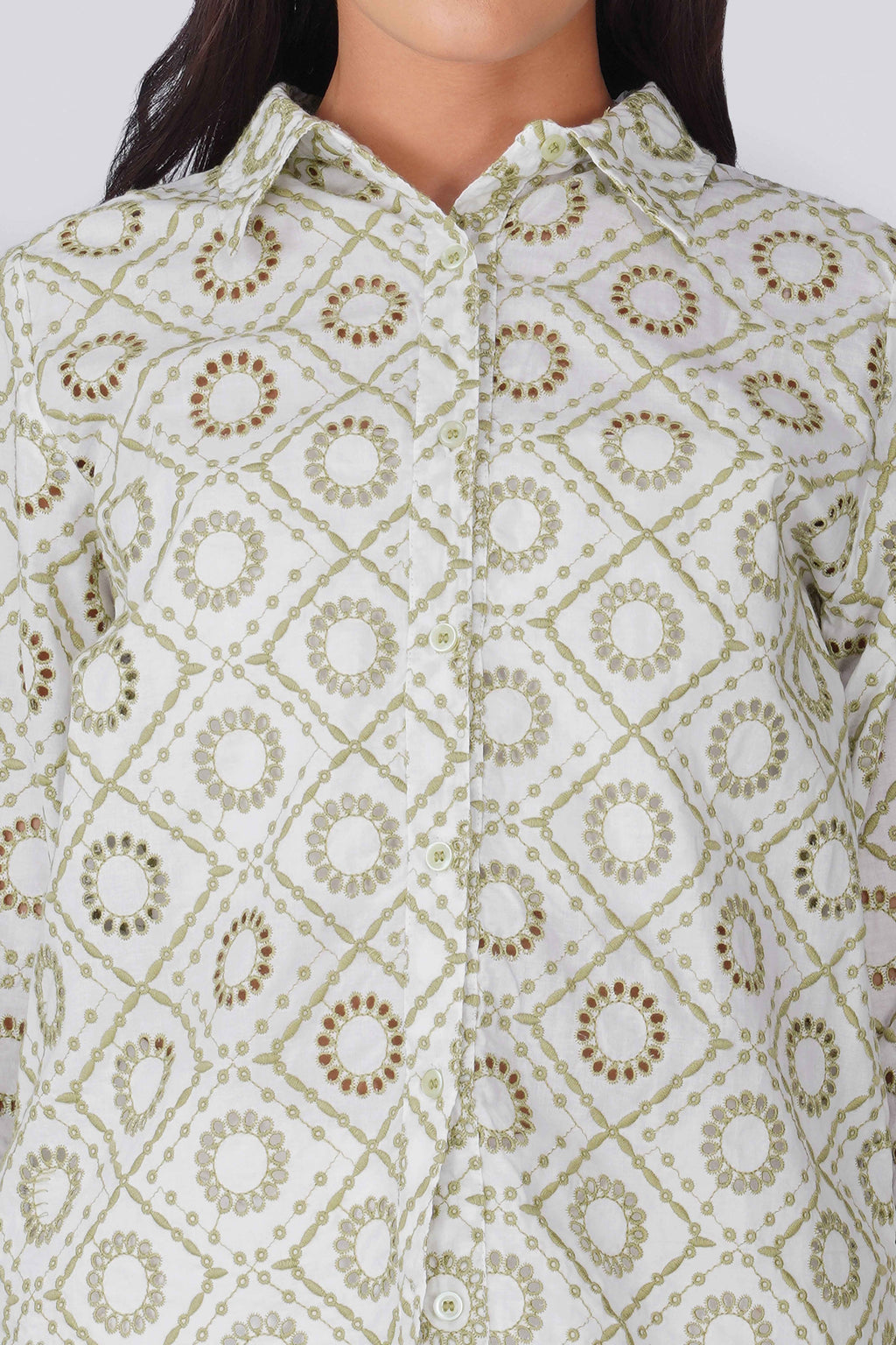 White / Green Schiffli Shirt