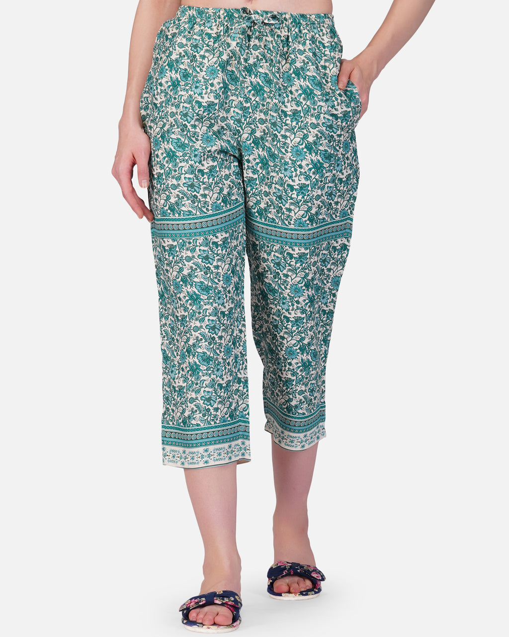 Green floral viscose capris - thebriefsstory