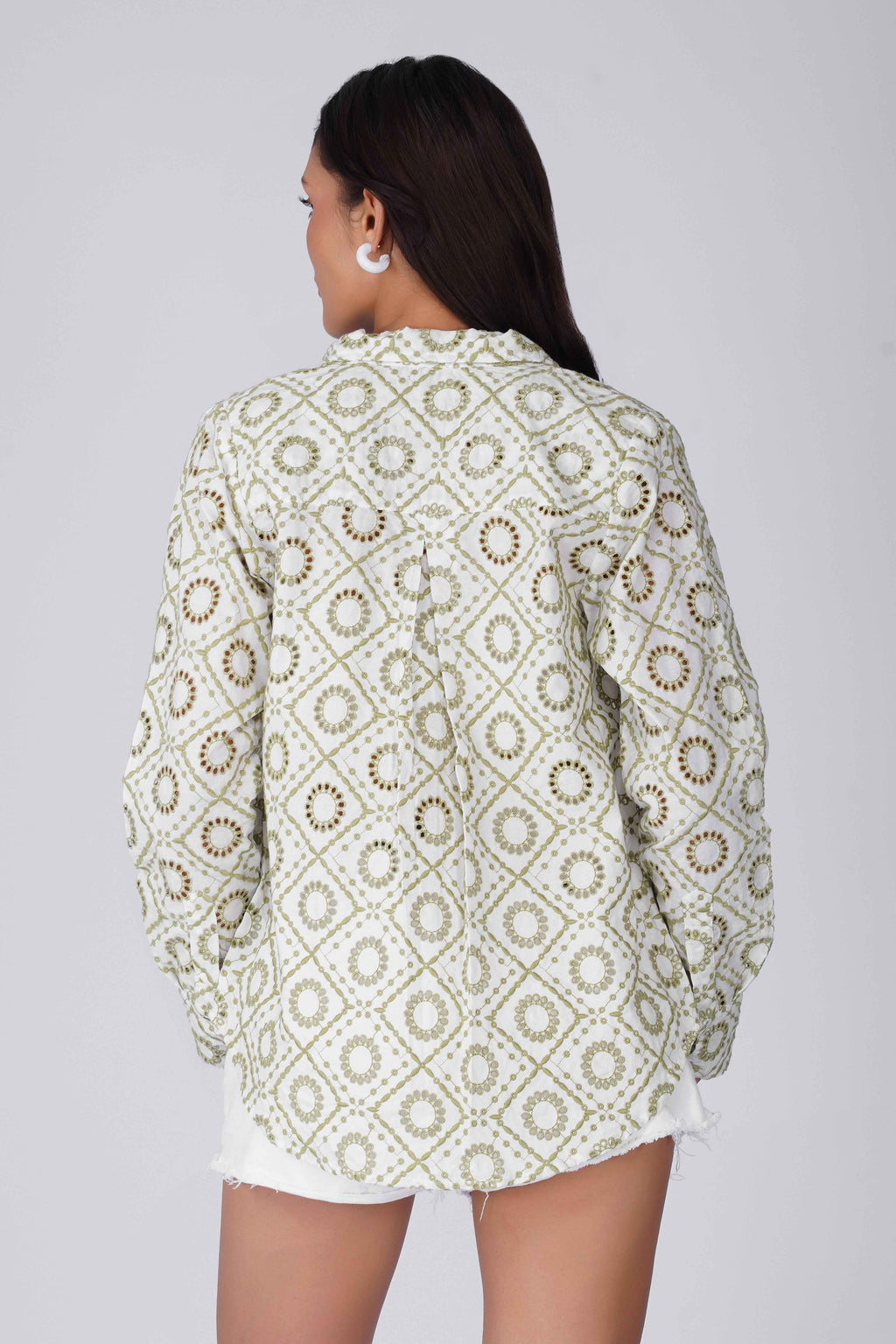 White / Green Schiffli Shirt