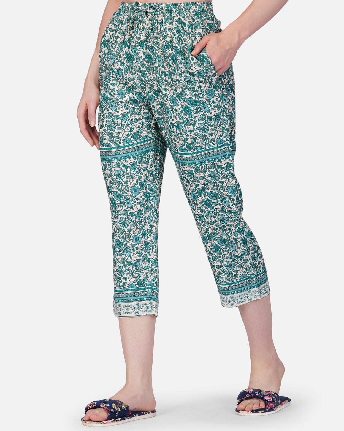 Green floral viscose capris - thebriefsstory