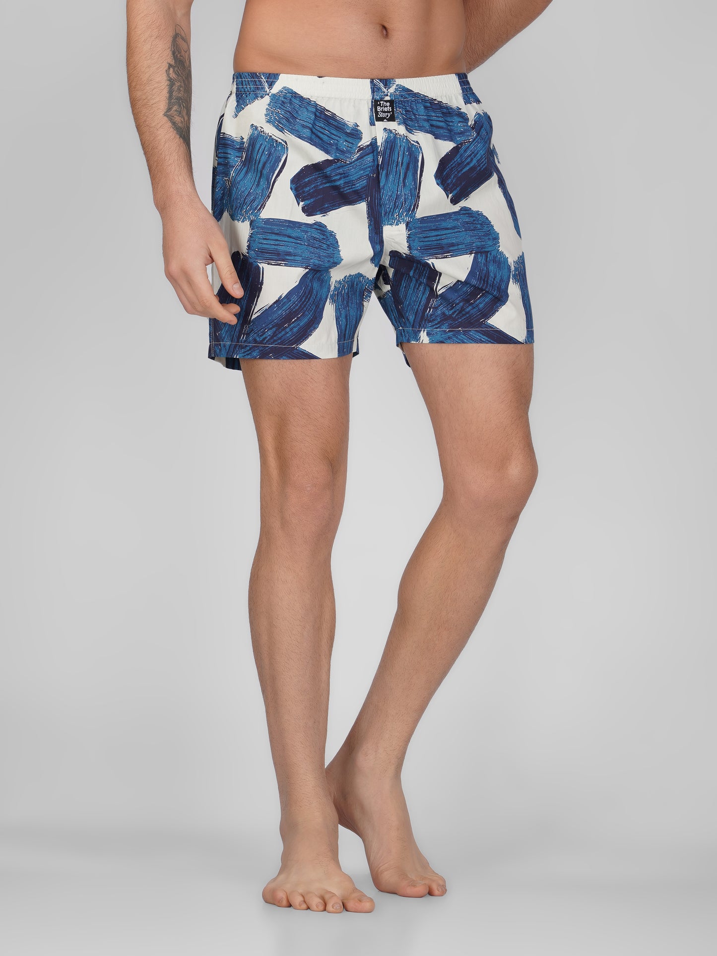 Navy Brush Strokes Print Cotton Boxer Shorts