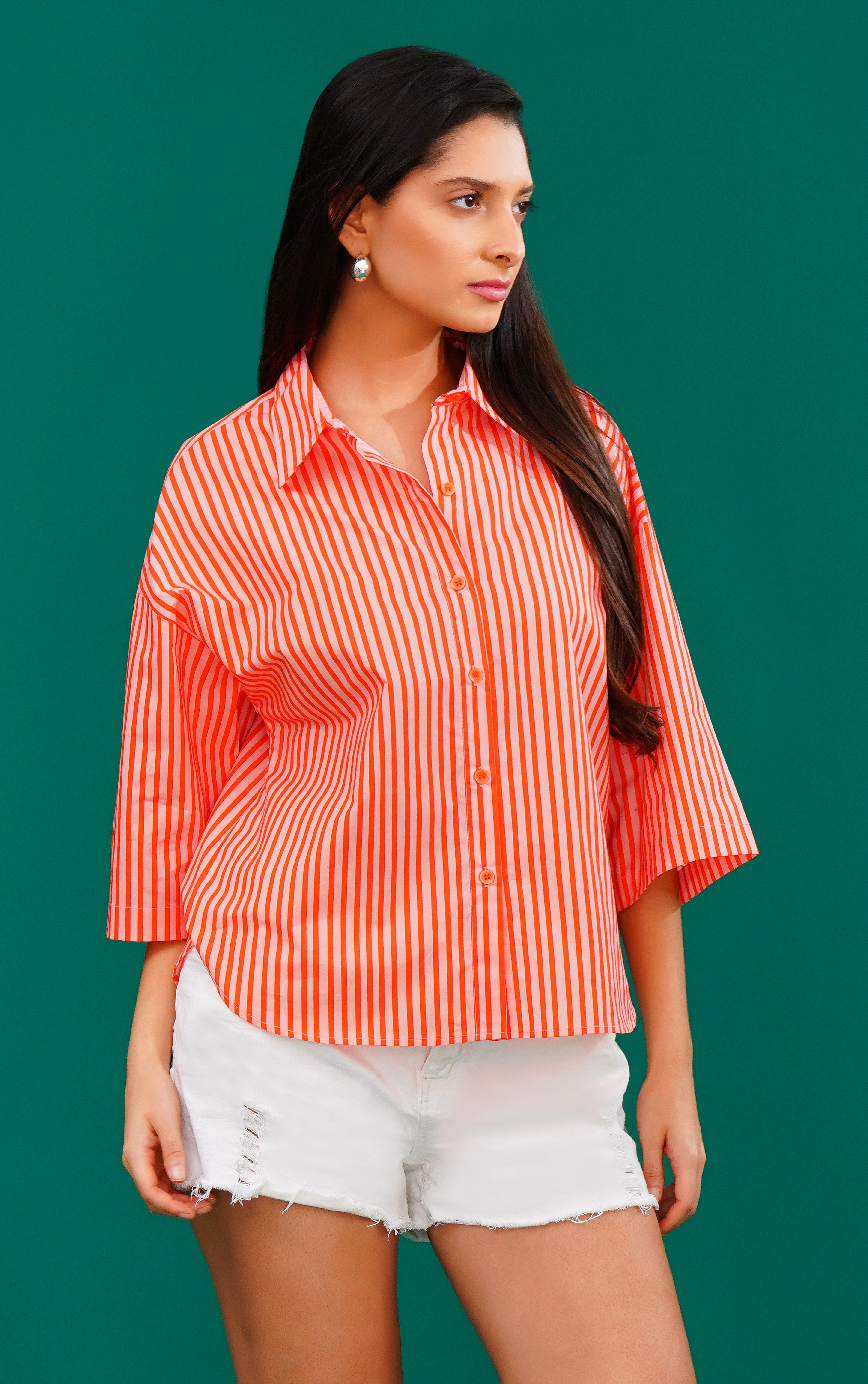 Coral Stripes Oversized Shirt🧡✨ - thebriefsstory