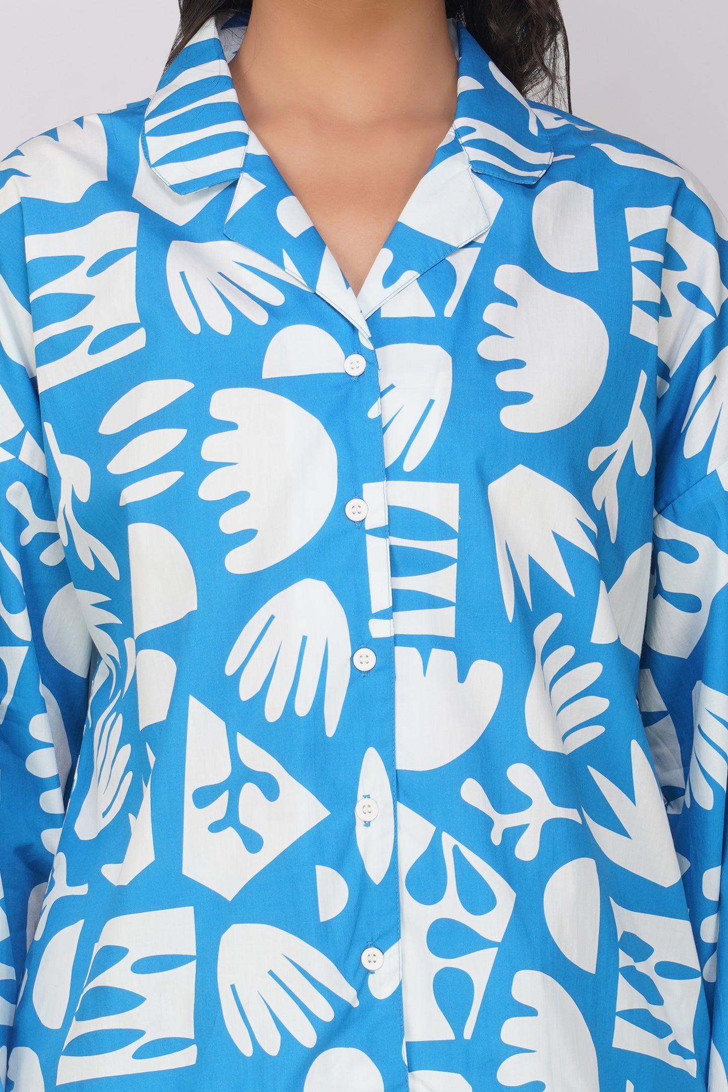 Cool Blue Abstract Print Cotton Nightsuit