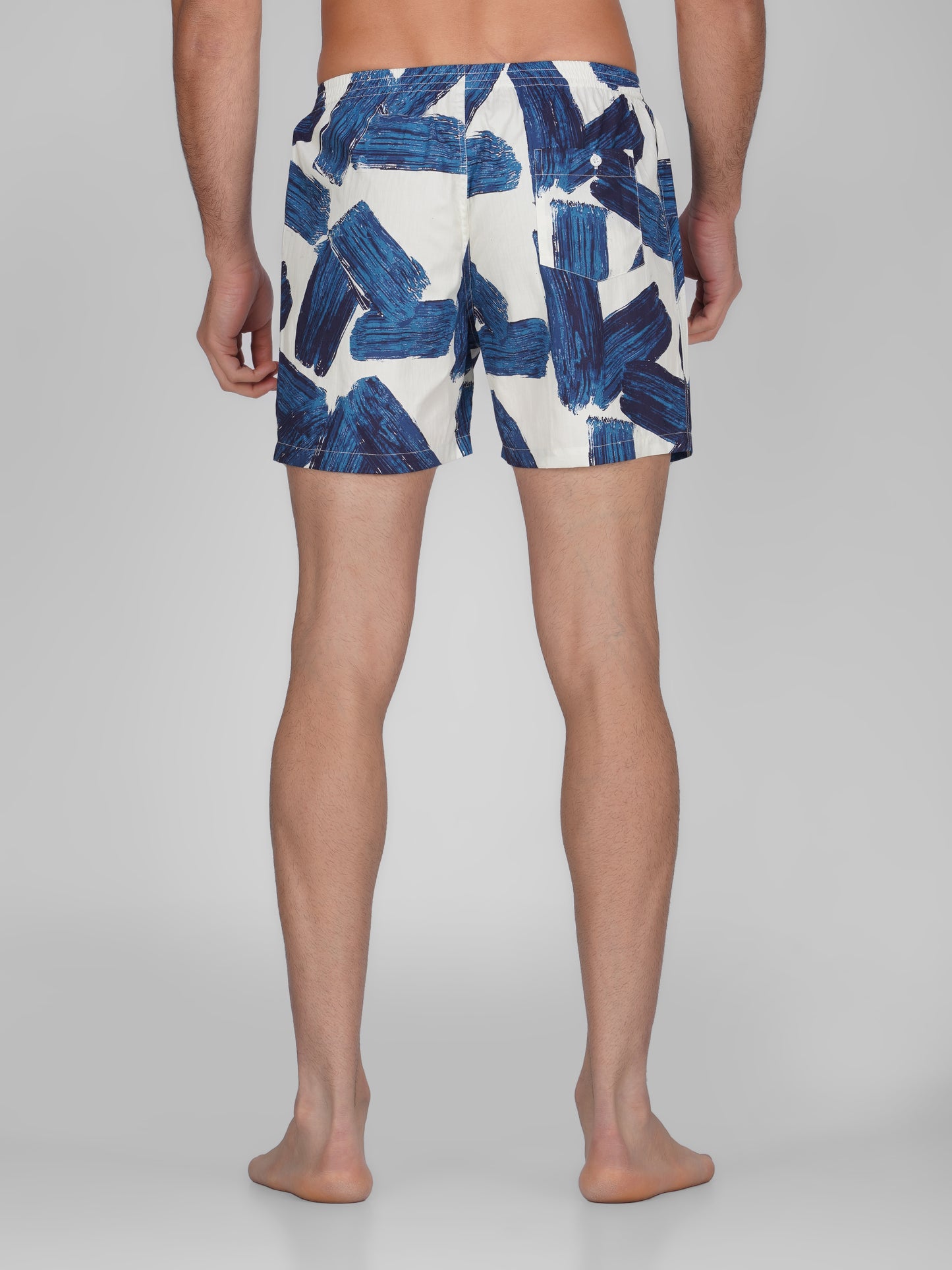 Navy Brush Strokes Print Cotton Boxer Shorts