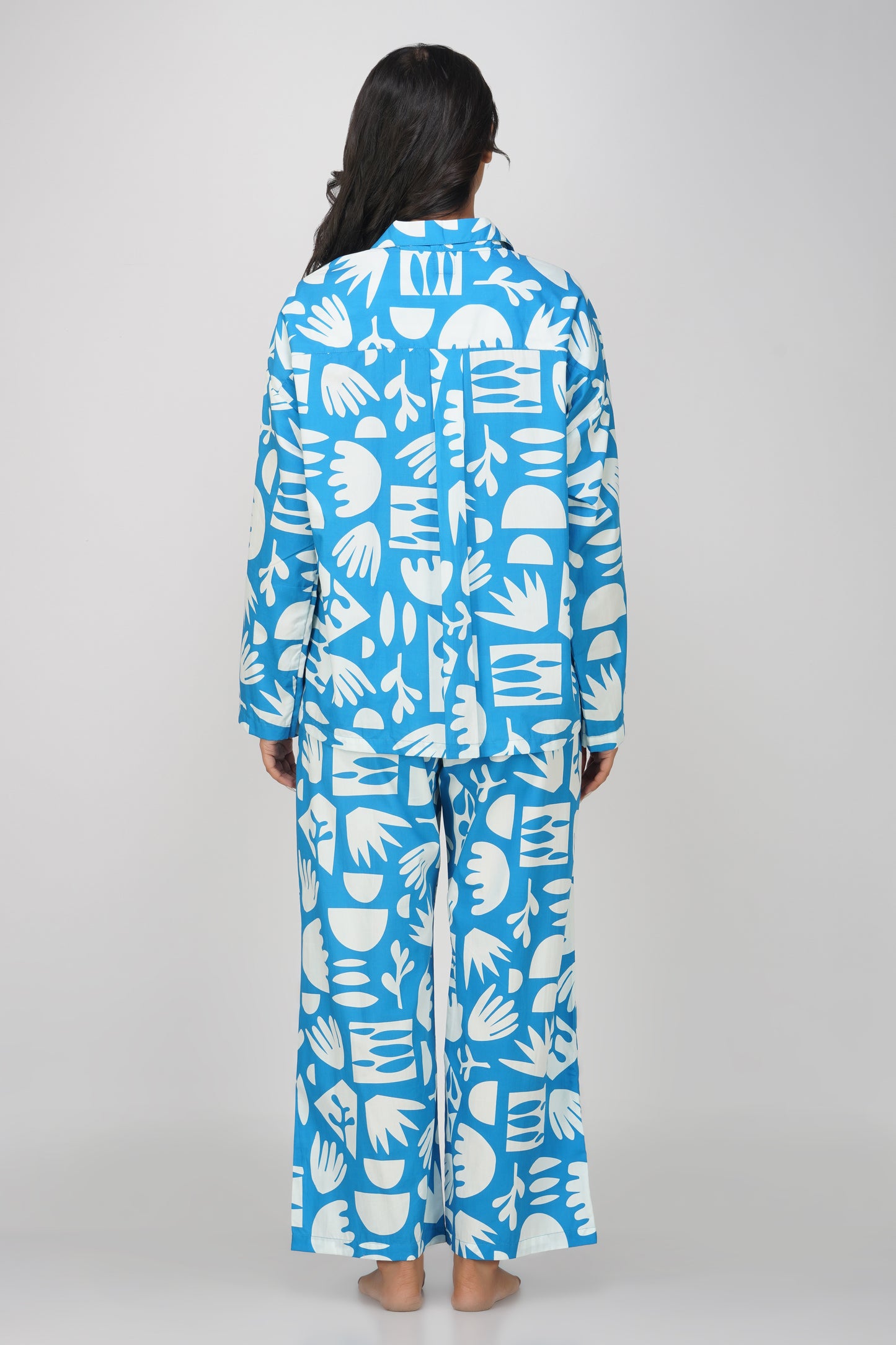 Cool Blue Abstract Print Cotton Nightsuit