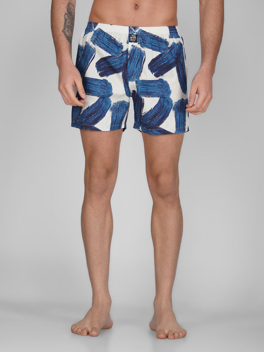 Navy Brush Strokes Print Cotton Boxer Shorts