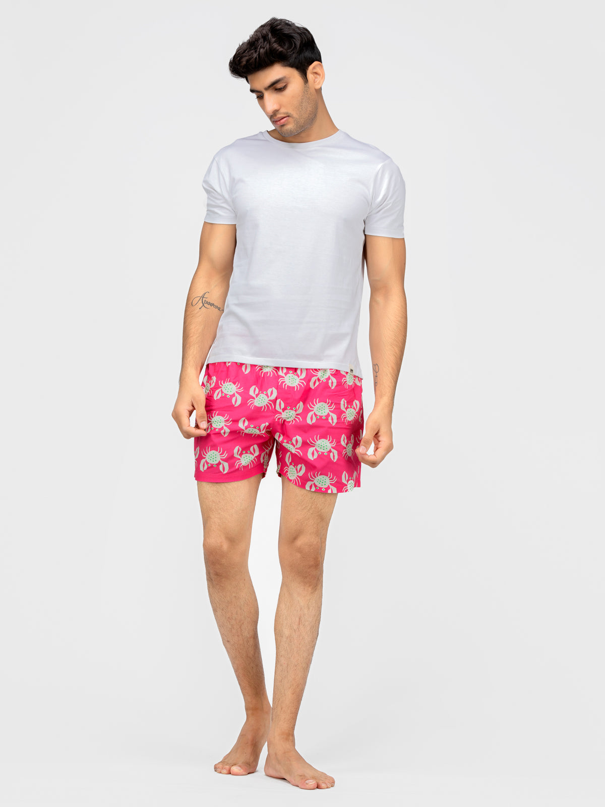 Pink Crab printed cotton boxers