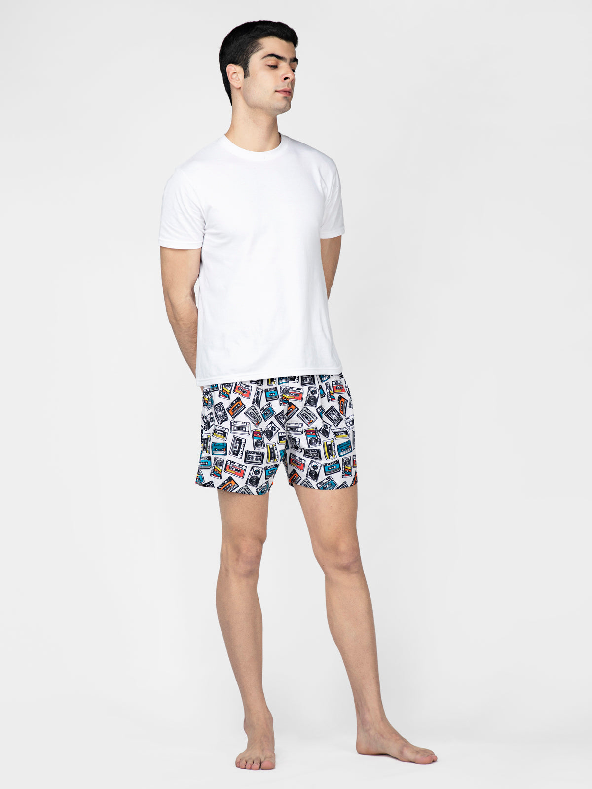 White Cassette printed cotton boxers