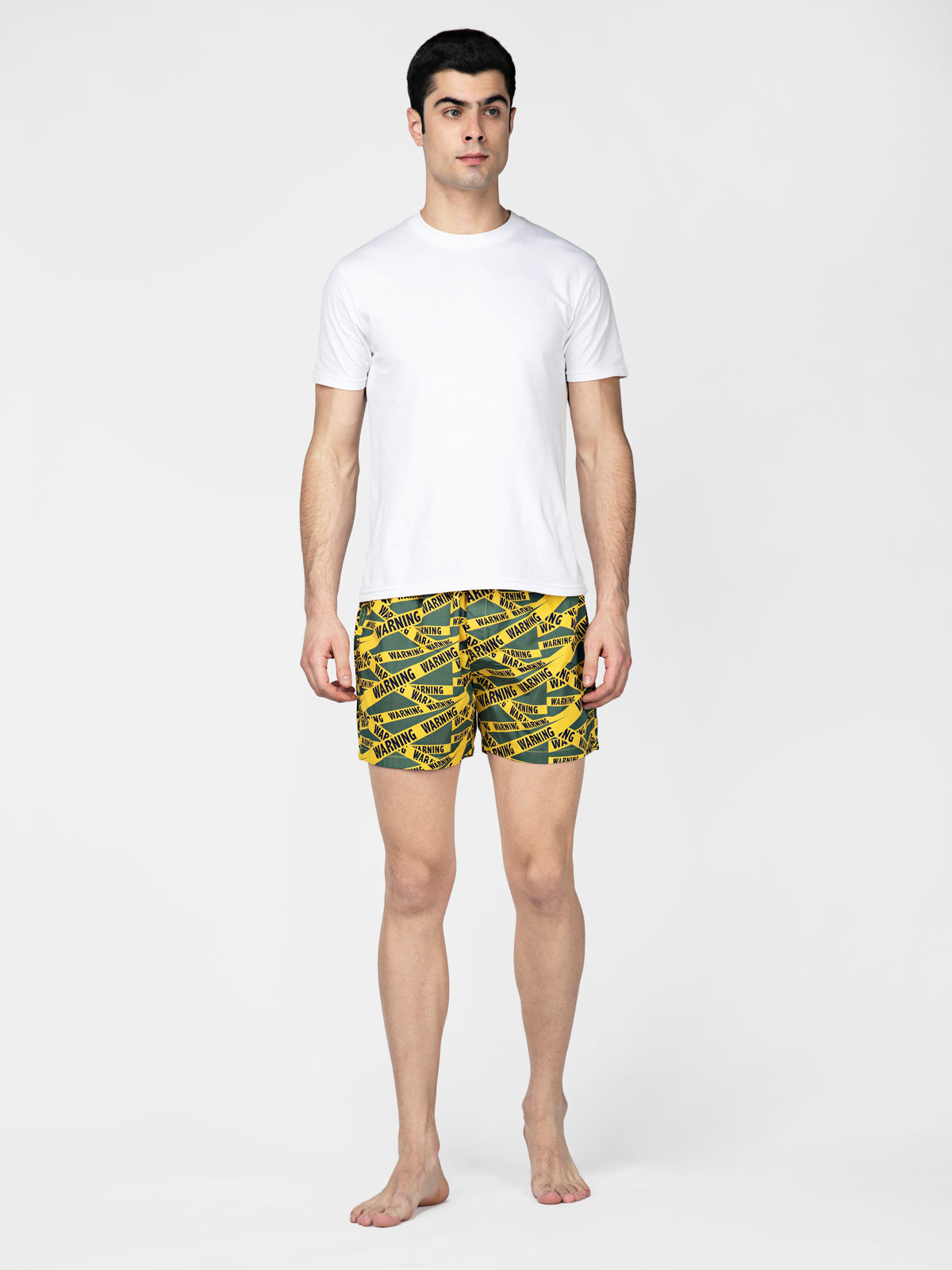 Green Warning printed cotton boxers