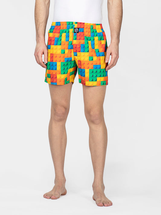 Multicolored Toy Blocks printed cotton boxers