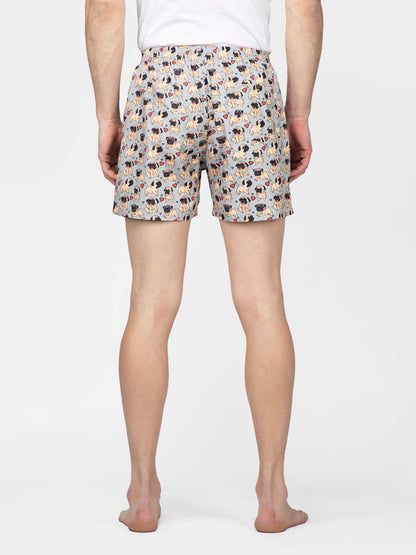 Cute Grey Pug printed cotton boxers