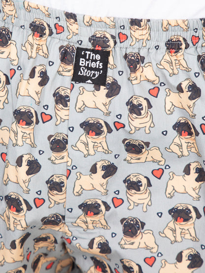 Cute Grey Pug printed cotton boxers