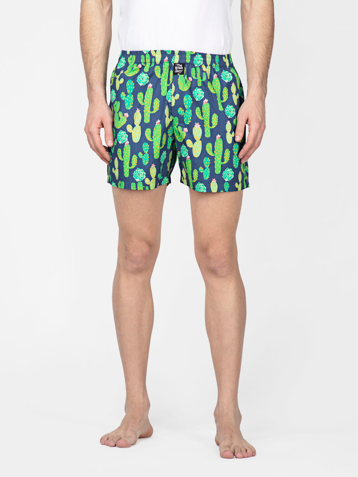 Blue Cactus printed cotton boxers