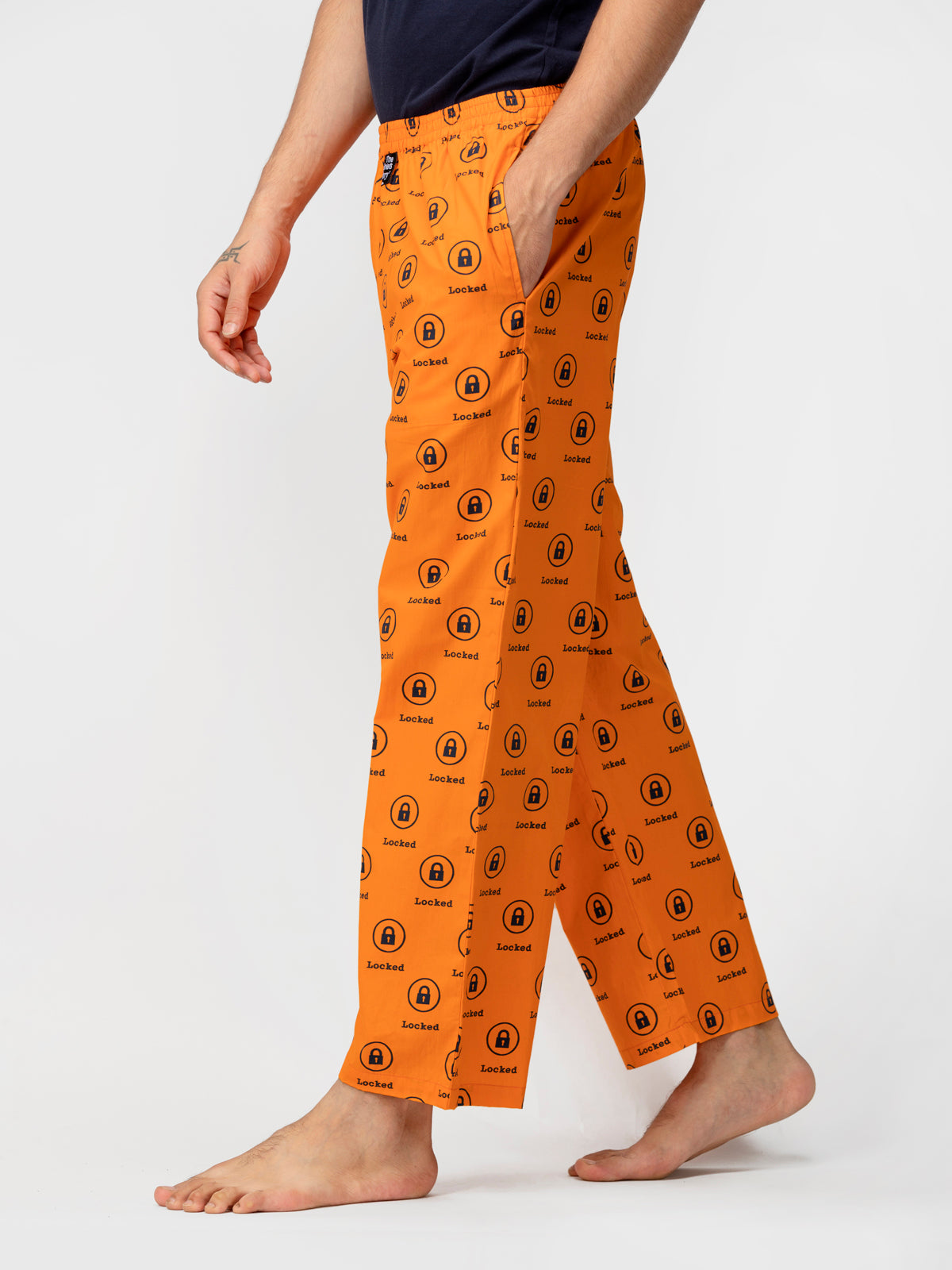 Orange Lock Print Cotton Pajamas