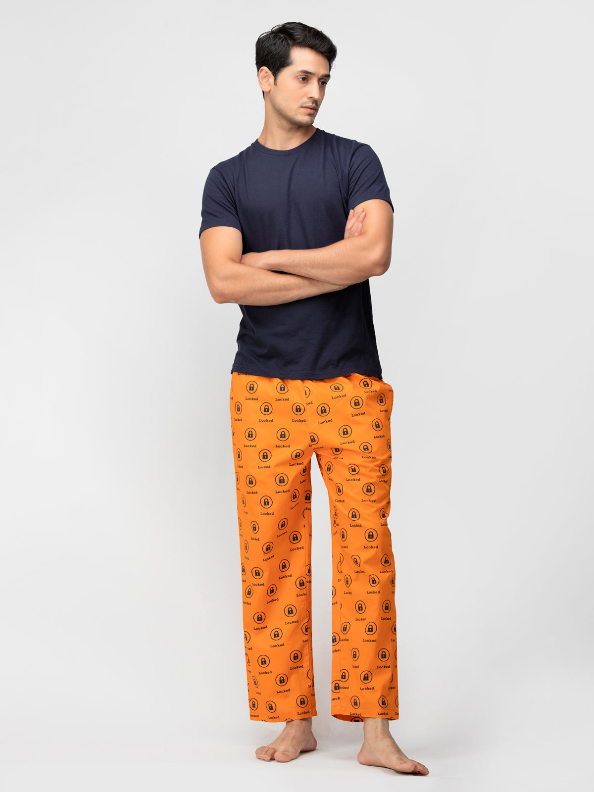 Orange Lock Print Cotton Pajamas