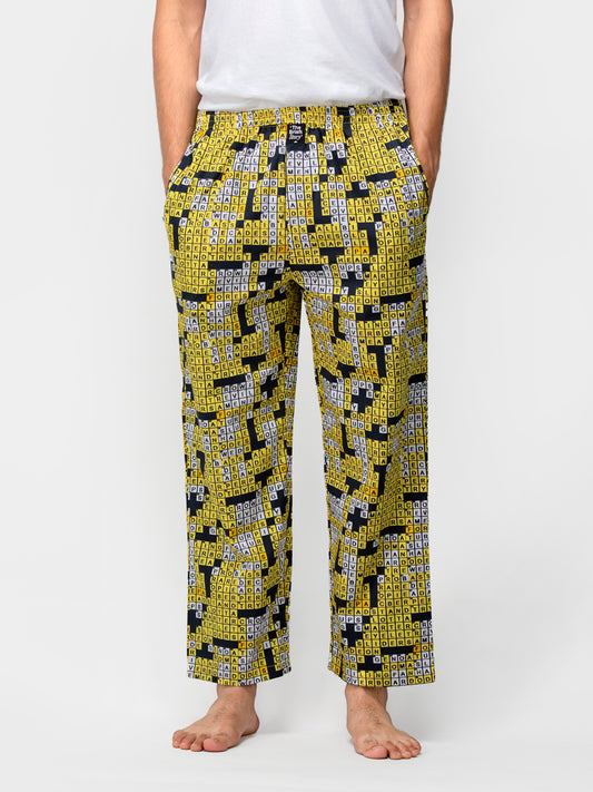 Yellow & Black Crossword Print Pajamas