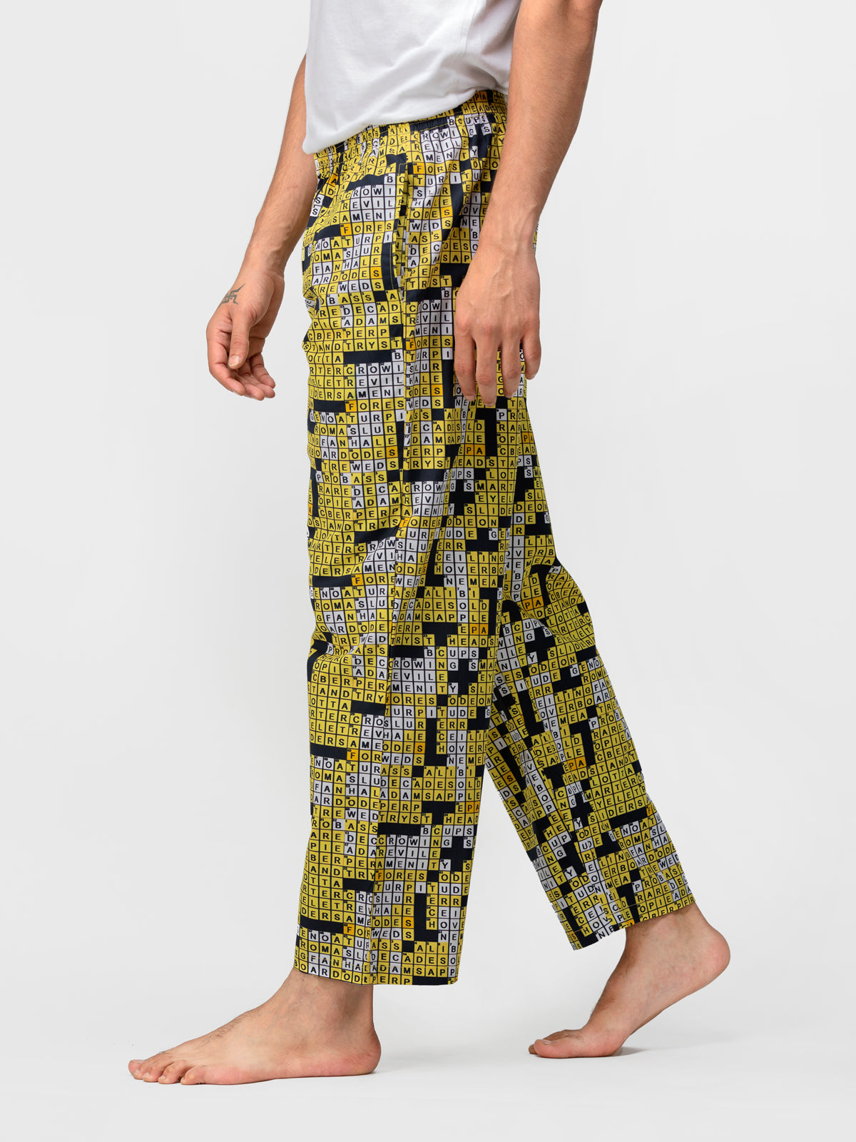 Yellow & Black Crossword Print Pajamas