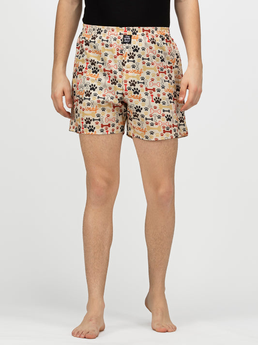 Paw Love brown printed cotton boxers