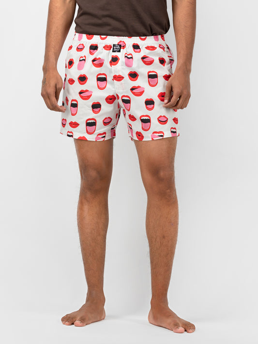 Surprise White Printed Cotton Boxer