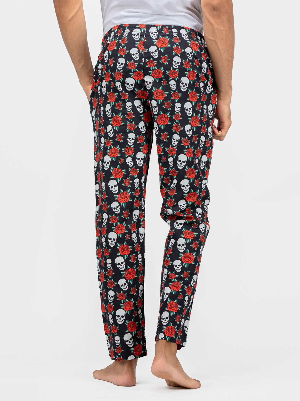 Halloween Skull & Roses Black Printed Cotton Pajamas