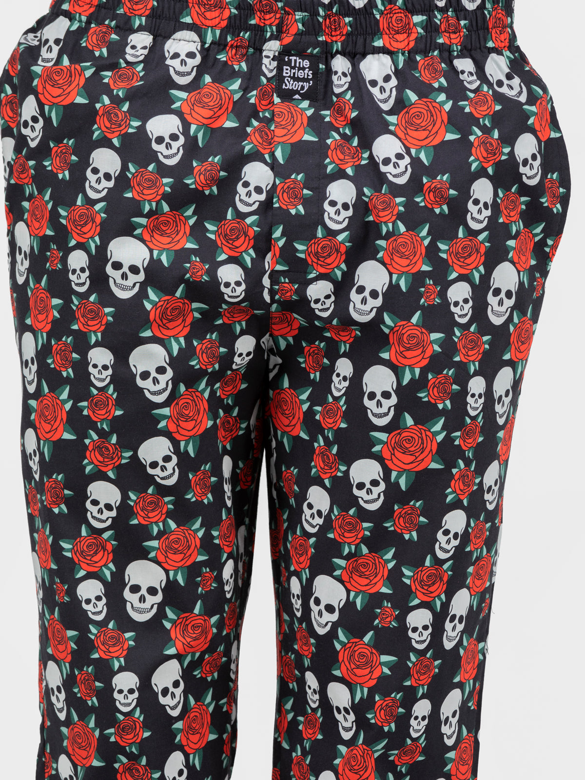 Halloween Skull & Roses Black Printed Cotton Pajamas