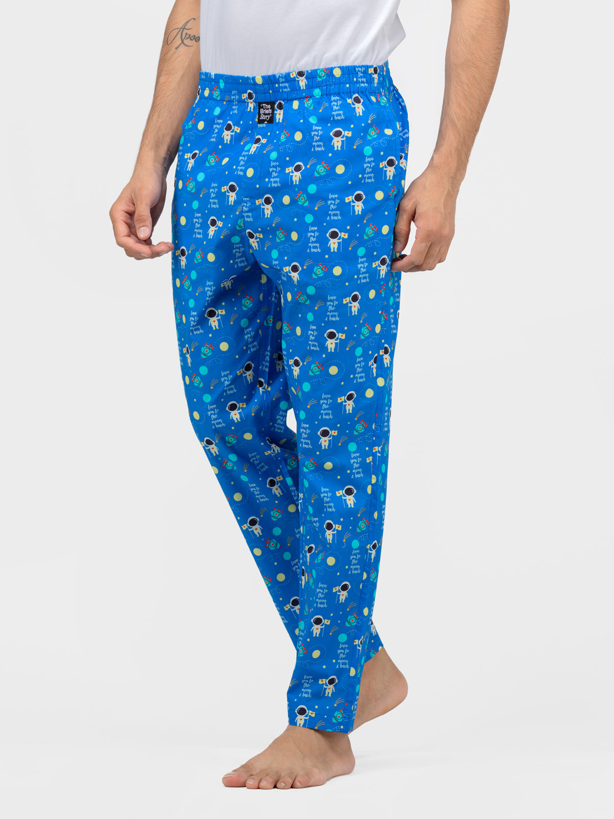 To the Moon & Back-Blue Printed Cotton Pajamas