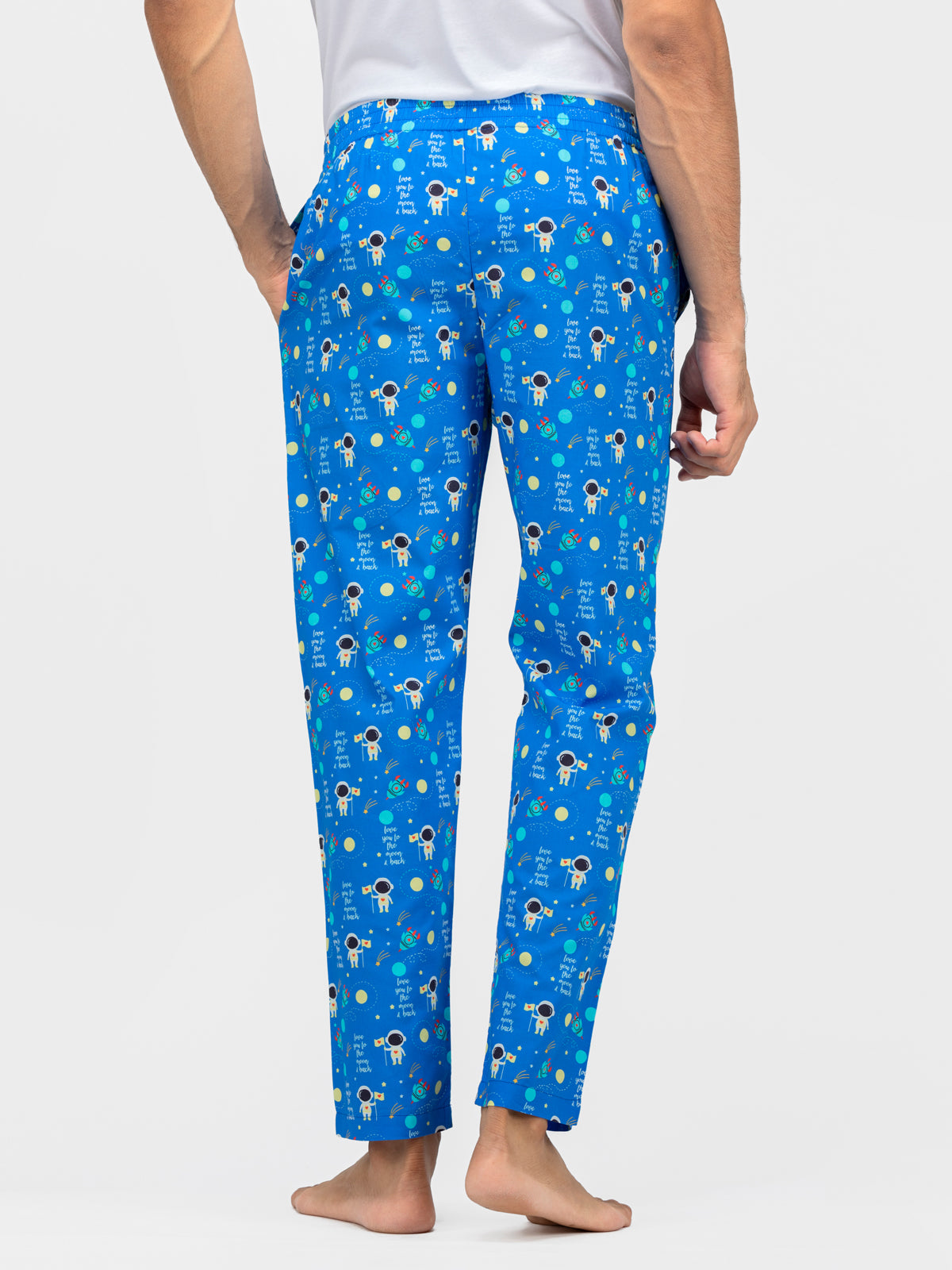 To the Moon & Back-Blue Printed Cotton Pajamas