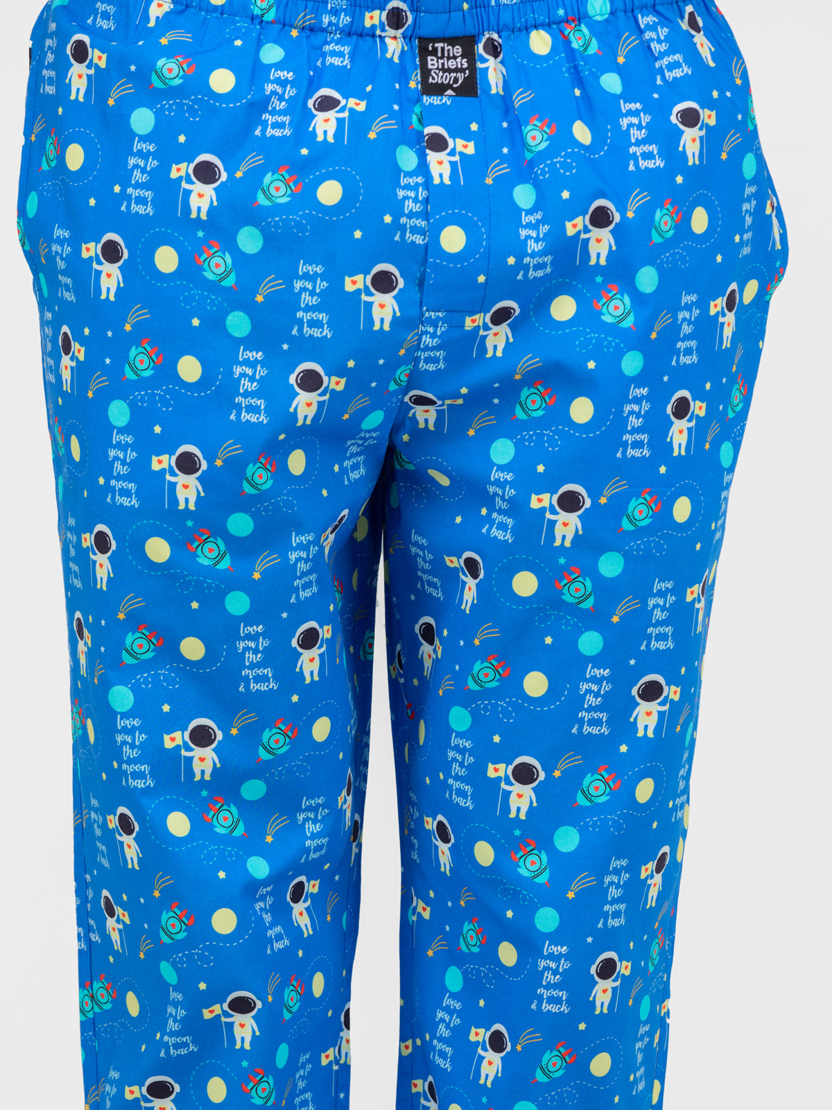 To the Moon & Back-Blue Printed Cotton Pajamas