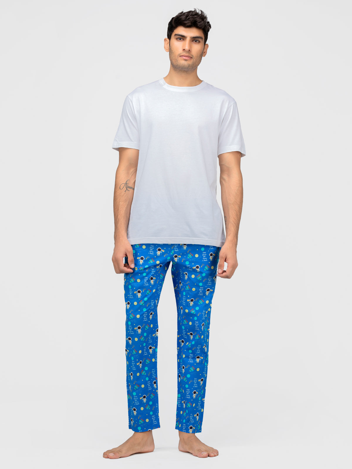 To the Moon & Back-Blue Printed Cotton Pajamas