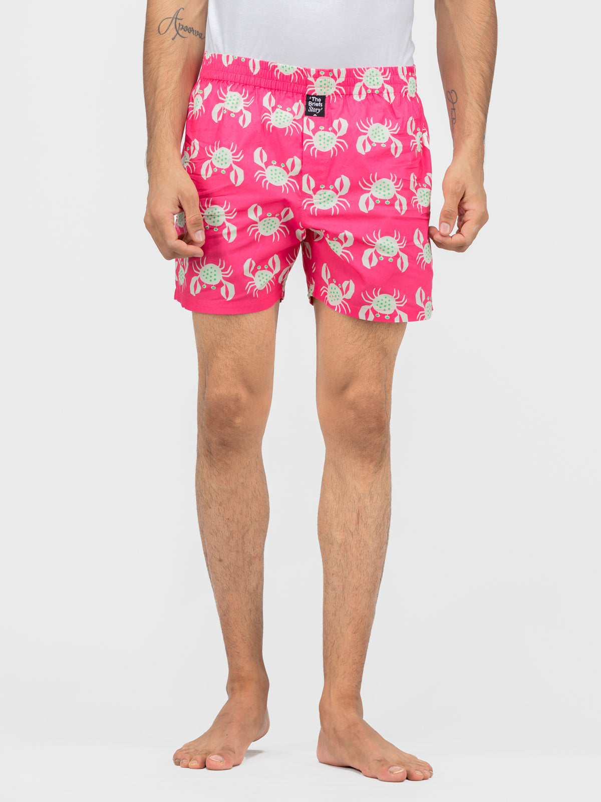 Pink Crab printed cotton boxers