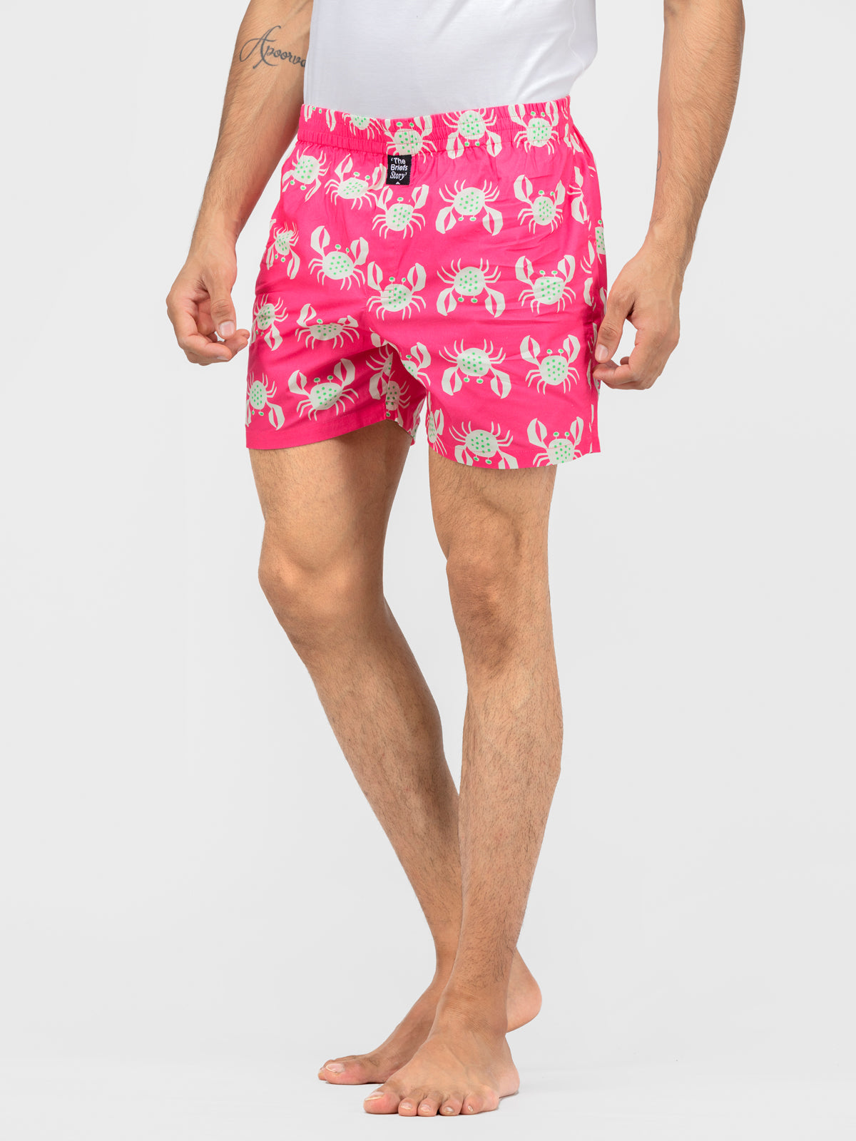 Pink Crab printed cotton boxers