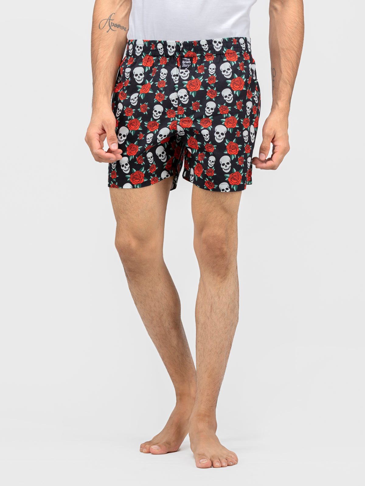 Black Halloween Skull & Rose printed cotton boxers