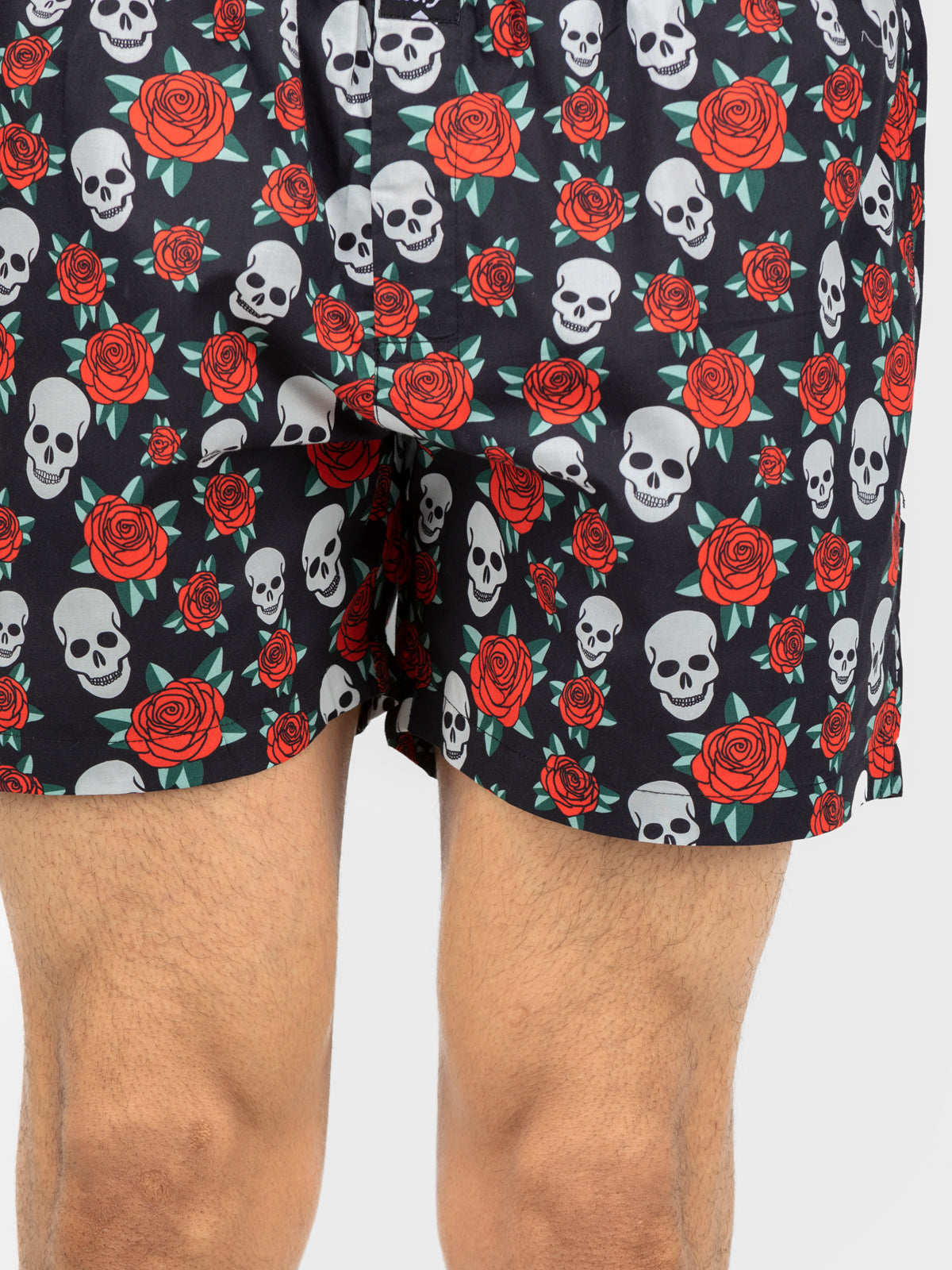 Black Halloween Skull & Rose printed cotton boxers