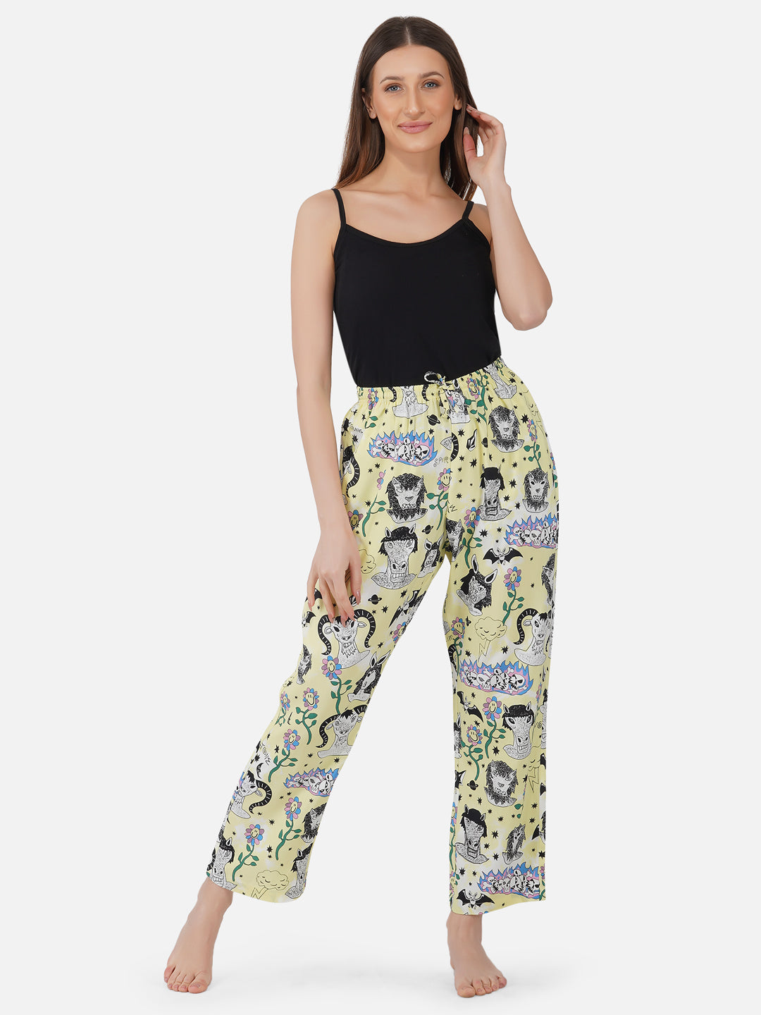 Lt Yellow Monster print viscose pyjamas
