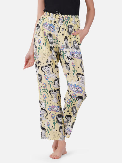 Lt Yellow Monster print viscose pyjamas