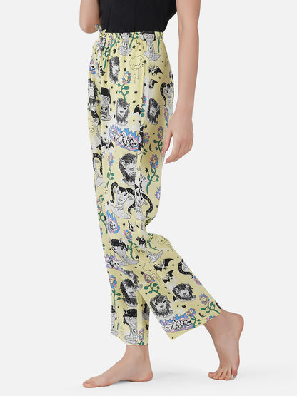 Lt Yellow Monster print viscose pyjamas