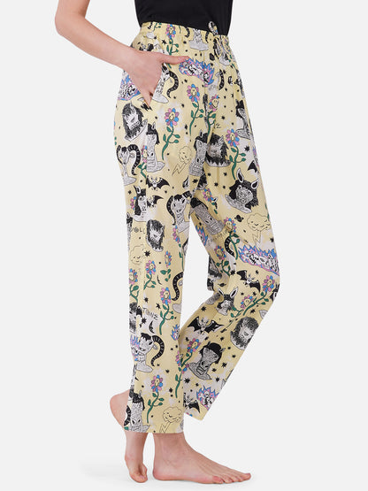Lt Yellow Monster print viscose pyjamas