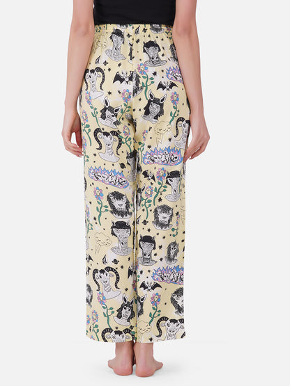 Lt Yellow Monster print viscose pyjamas