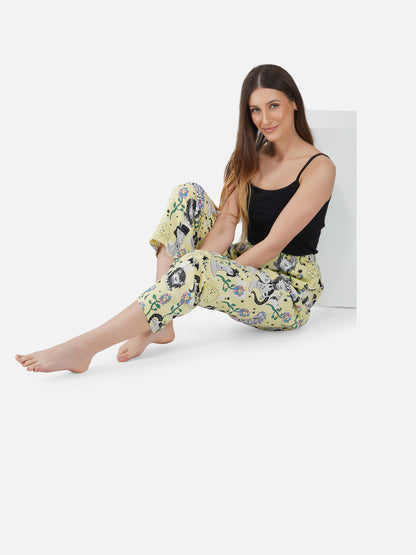 Lt Yellow Monster print viscose pyjamas